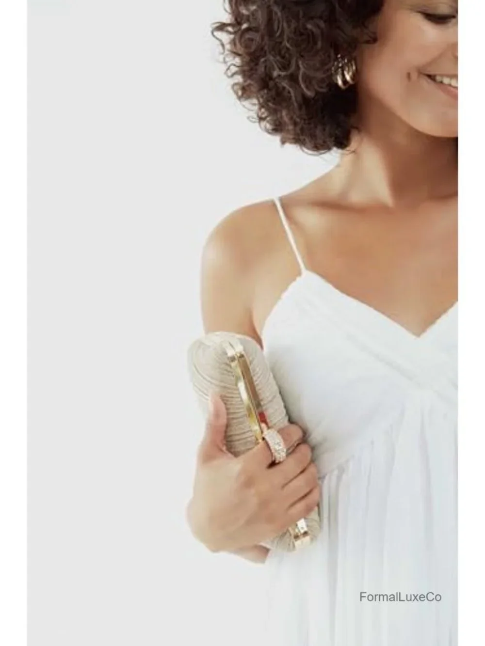Faux Leather Glitter Pleated Clutch Purse with Rhinestone Ring Evening Bag for